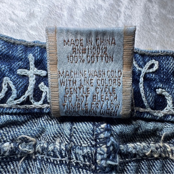 Industrial Cotton Denim Blue Jean Mini Skirt Y2K Distressed Pockets Size 11 - Picture 5 of 7